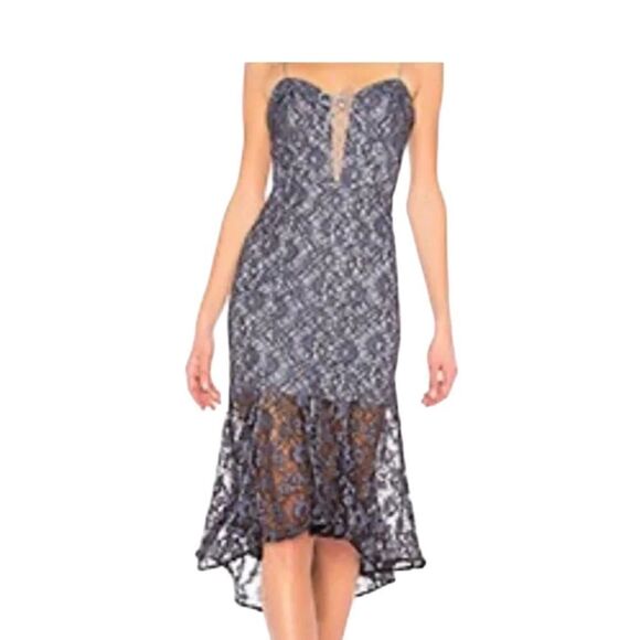 REVOLVE Nicholas Whisper Lace Blue Asymmetric Midi Dress| Size 4 - Picture 8 of 12